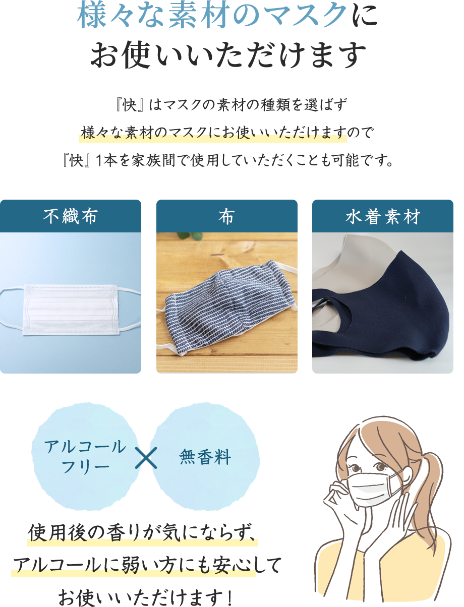 様々な素材のマスクにお使いいただけます